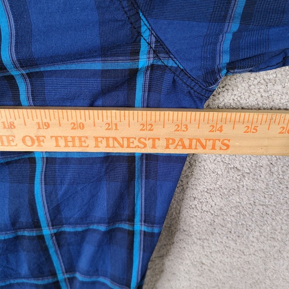 Rock Republic Shirt Mens XL Blue Check Button Down Pockets Cotton Blend Stretch - Picture 7 of 9